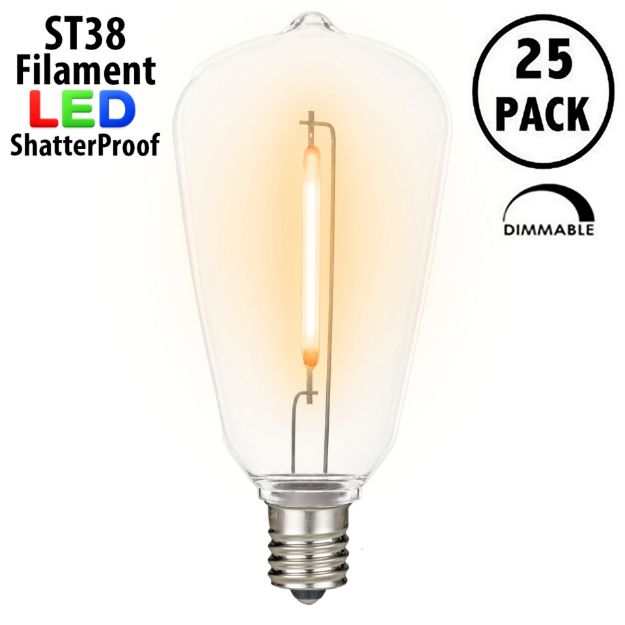 Ultra Warm White - ST38 - E12 Plastic Filament LED Replacement Bulbs - 25 Pack