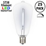 Pure White - ST38 - E12 Plastic Filament LED Replacement Bulbs - 25 Pack