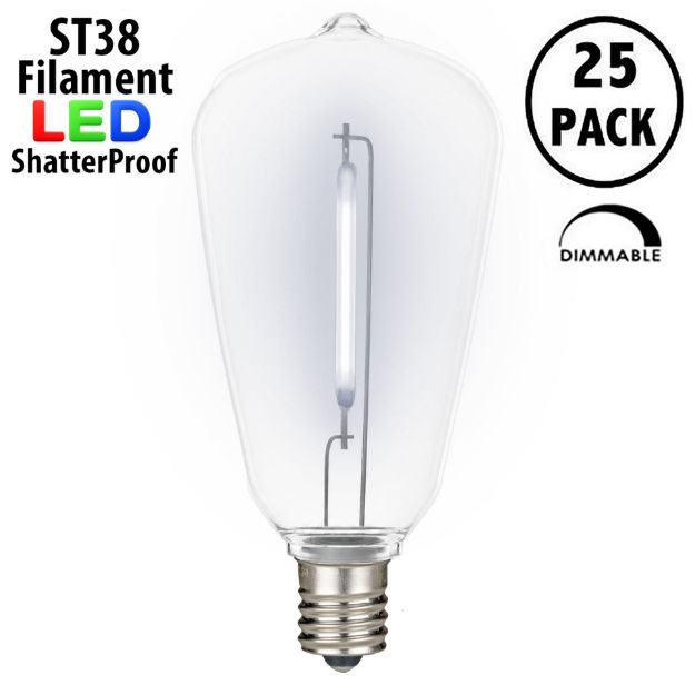 Pure White - ST38 - E12 Plastic Filament LED Replacement Bulbs - 25 Pack