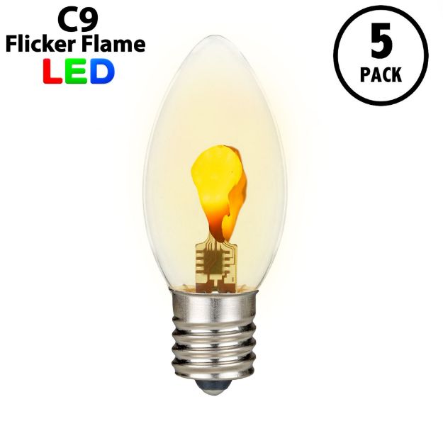 5 Pack LED Flicker Flame C9 LED Plastic Intermediate Base e17 Bulbs
