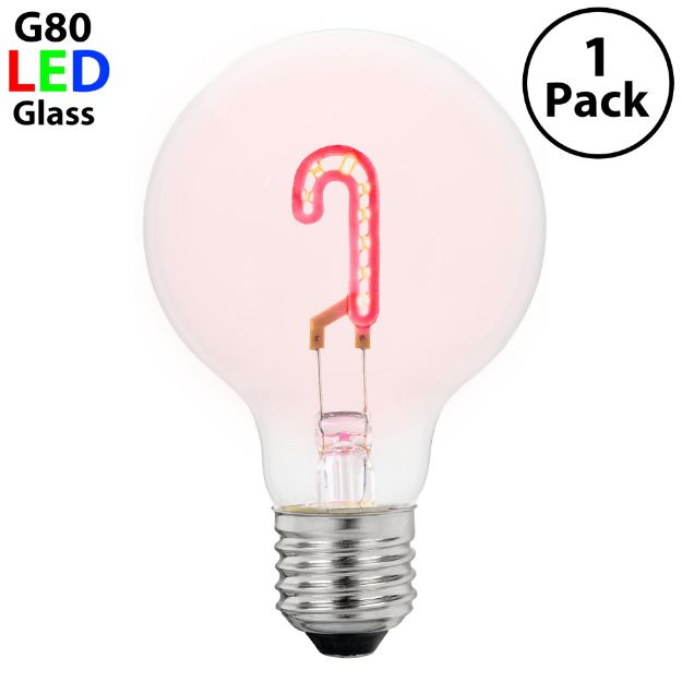 LED Candy Cane Upright Decorative Filament G80 Medium Base Glass Bulb - 1pk