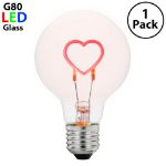 LED Heart Upright Decorative Filament G80 Medium Base Glass Bulb - 1pk