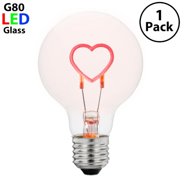 LED Heart Upright Decorative Filament G80 Medium Base Glass Bulb - 1pk