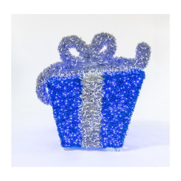 Blue and silver 3D gift box with pure white LEDs