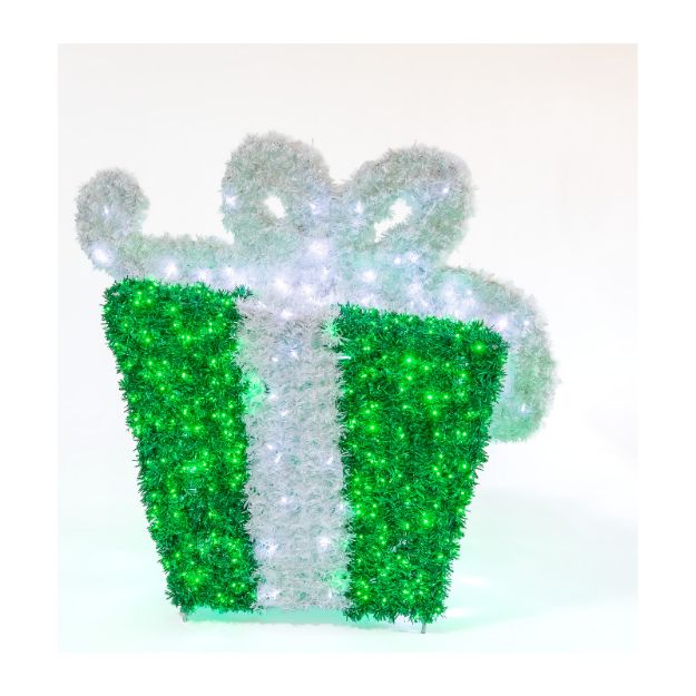 Green and white 3D gift box with pure white LEDs
