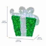 Green and white 3D gift box dimensions infographic