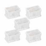 Five universal clear SPT wire end caps on a white background
