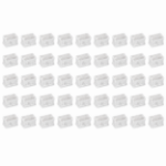 Fifty universal clear SPT wire end caps on a white background