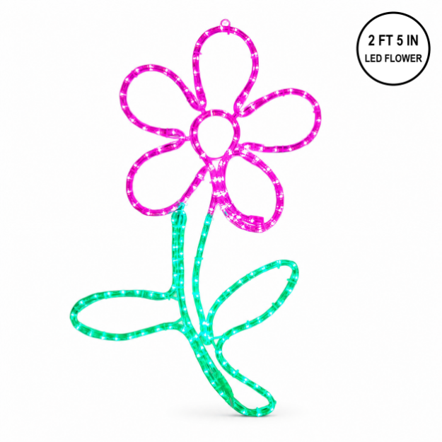 29-inch pink and green LED rope light flower