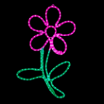 Illuminated pink and green LED rope light flower on black background