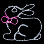 Illuminated pure white and pink LED rope light Easter bunny on black background