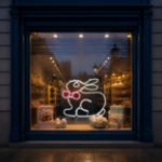 LED rope light Easter bunny displayed in a commercial storefront window