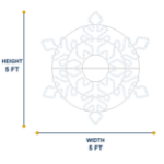 Size diagram showing the 5 foot LED snowflake at 5 feet wide and 5 feet tall