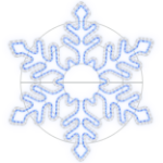 5 foot blue and pure white LED rope light snowflake on a white background