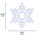 Size diagram showing the 5 foot LED snowflake at 5 feet wide and 5 feet tall