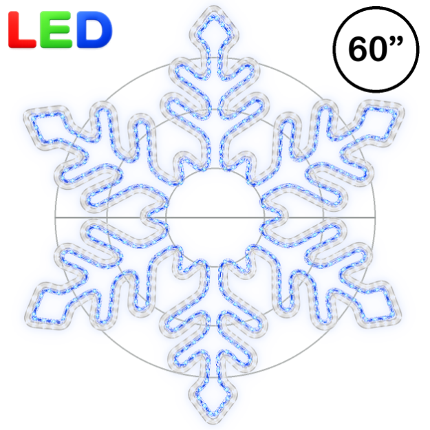 5 foot blue and pure white LED rope light snowflake