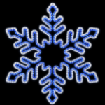 36 inch blue and pure white LED snowflake lit against a night sky