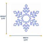 Size diagram showing the LED snowflake at 3 feet wide and 3 feet tall