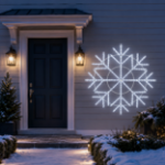 48 inch pure white LED snowflake mounted beside a residential front door