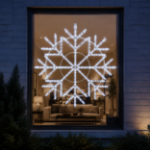 48 inch pure white LED snowflake hung in a residential window