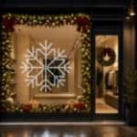48 inch pure white LED snowflake displayed in a commercial storefront window