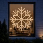 48 inch warm white LED snowflake hung in a residential window