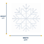Size diagram showing the LED snowflake at 4 feet wide and 4 feet tall