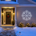 60 inch pure white LED snowflake mounted beside a residential front door