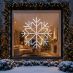 60 inch pure white LED snowflake hung in a large residential window