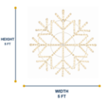 Size diagram showing the LED snowflake at 5 feet wide and 5 feet tall