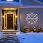 60 inch warm white LED snowflake mounted beside a residential front door