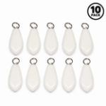 Ten white rubber-coated light string weights with split keyrings, 10 pack