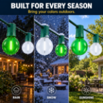 Green and Pure White G40 bulbs shown outdoors in rain, snow and sunshine