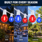 Red and Blue G40 bulbs shown outdoors in rain, snow and sunshine
