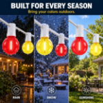 Red and Yellow G40 bulbs shown outdoors in rain, snow and sunshine