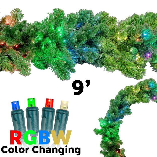 9' Lighted RGBWW Deluxe Colorado Pine Garland