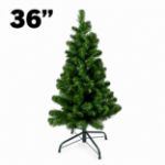 36-inch unlit Colorado Pine Christmas tree on its folding metal stand with height label