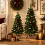 A pair of 36-inch unlit Colorado Pine Christmas trees decorating a living room
