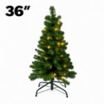 36-inch pre-lit warm white Colorado Pine Christmas tree on its folding metal stand with height label