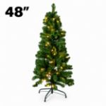 48-inch pre-lit warm white Colorado Pine Christmas tree on its folding metal stand with height label
