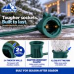 Infographic showing thicker socket walls and shatter-resistant plastic in winter conditions