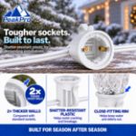 Infographic showing thicker socket walls and shatter-resistant plastic in winter conditions
