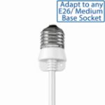 Close-up of the white E26 screw base that adapts to any medium base socket