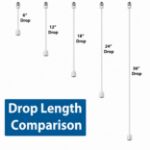 Drop length comparison of 6, 12, 18, 24 and 36 inch white socket extenders