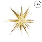 Metallic gold 14 inch Moravian star lit from within, shown against white