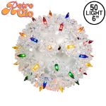 Lit multi RetroGlo starlight sphere, 6 inch, shown against white