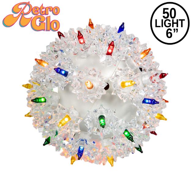 Lit multi RetroGlo starlight sphere, 6 inch, shown against white