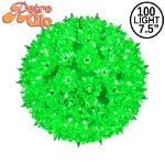 Lit green RetroGlo starlight sphere, 7.5 inch, shown against white