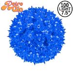 Lit blue RetroGlo starlight sphere, 7.5 inch, shown against white