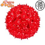 Lit red RetroGlo starlight sphere, 7.5 inch, shown against white